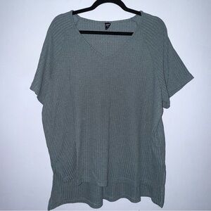 SHEIN curve size 0XL Raglan Sleeve Slit Hem Waffle Knit Tee color blue